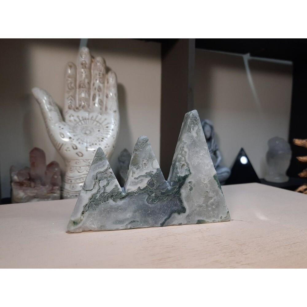 Carved Moss Agate Crystal Mountain - Picture 3 of 7